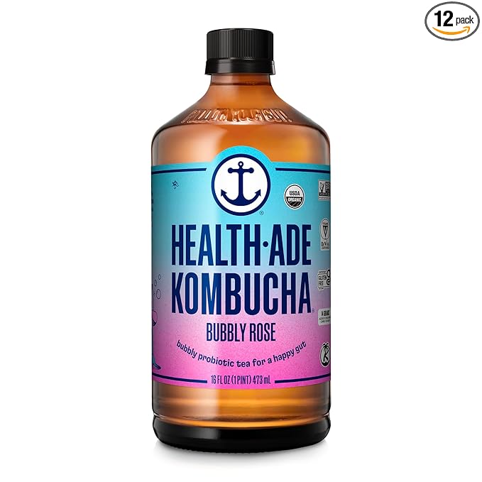 Health-Ade Organic Kombucha Tea Bubbly Rose 12-Pack (16 Fl Oz Bottles) Non-GMO Vegan Gluten-Free Fermented Drink with Living Probiotics