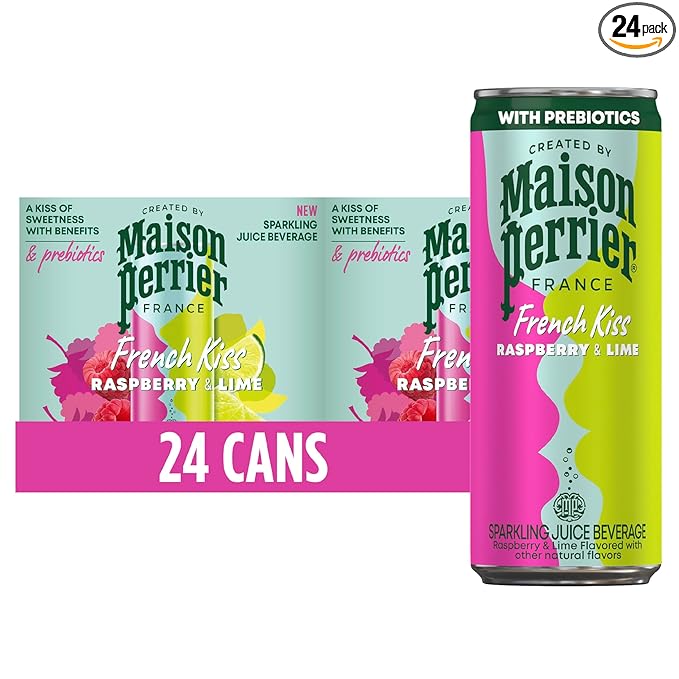 Maison Perrier French Kiss Sweetened Sparkling Juice Beverage Raspberry &amp Lime Flavors With Real Fruit Juices 24Pk
