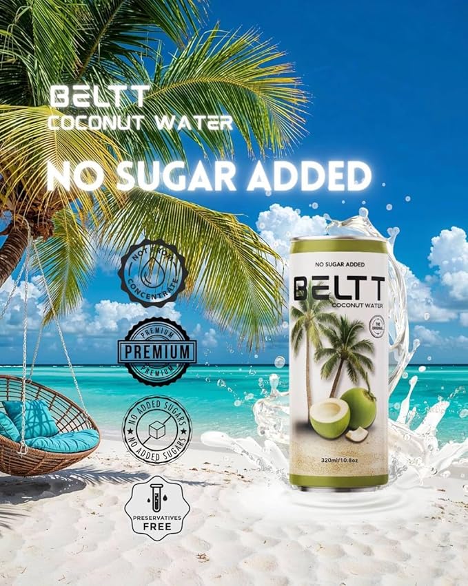 BELTT Coconut Water 10.8 fl oz (Pack of 12) – 100% Pure Coconut Water Not From Concentrate No Sugar Added No Preservatives Natural Electrolyte Drink