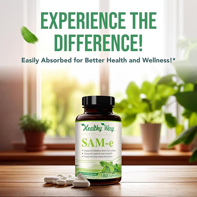 500mg SAM-e Supplement - High Strength 500mg S-Adenosyl-L-Methionine Capsules for Brain Liver and Mood Support - Non-GMO High Absorption Same Supplement (180 Capsules)