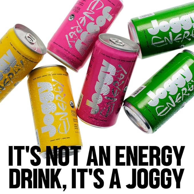 Joggy Energy Drink | Pineapple Crush 12pk (8.4oz) | USDA Organic No Added Sugar Plant-Based Energy with Juice &amp Natural Caffeine + L-Theanine | Pre-Workout Focus Drink | No Jitters Vegan Glute