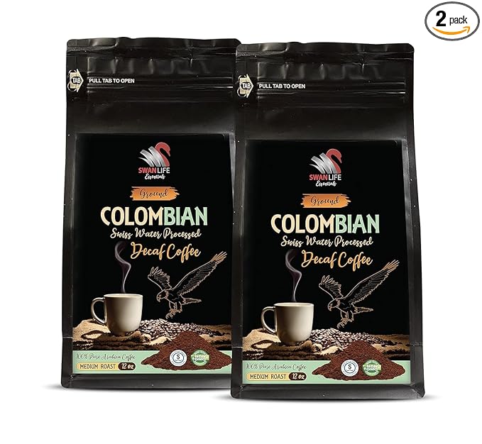 Evening Coffee Grounds - DECAF COLOMBIAN COFFEE GROUND - Swiss Press Decaf Coffee Robust Decaf Blend Decaf Coffee Notes Velvety Brew Decaf Swiss Water Method Relaxing Decaf Coffee 2 Pack