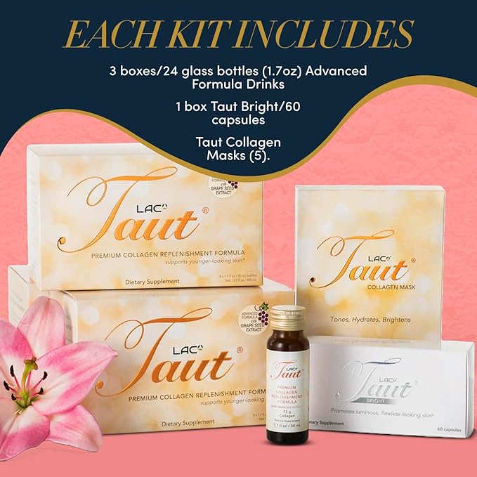 TAUT Premium Advanced Collagen - Liquid Collagen for Women Collagen Drink Advanced Formula for Hydration Vitamins C Wrinkles Fine Lines and Sagging Skin - Best Liquid Collagen