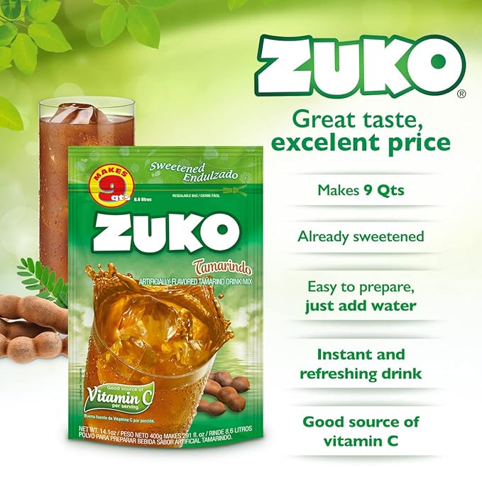 Zuko Tamarind Instant Powder Drink | Family Pack | No Sugar Needed | Vitamin C | 14.1 Ounce (Pack of 2)