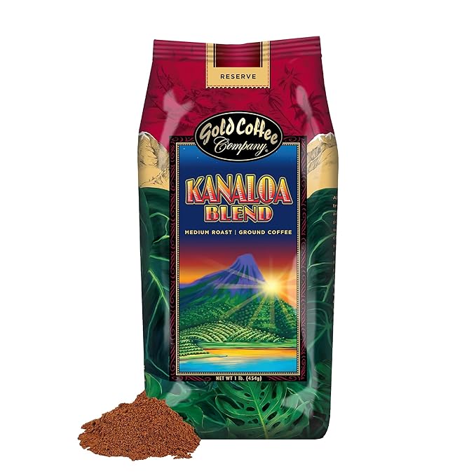 Gold Coffee Bundle | Kanaloa &amp Blue Mountain Medium Roast Ground |100% Arabica Coffee 1 lb. (Pack of 2)