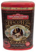 HULA GIRL 100% KONA Roasted Arabica Ground Coffee Medium Roast Net Wt. 10.5 Ounce (0.66Lb) 300 Grams Collector Tin