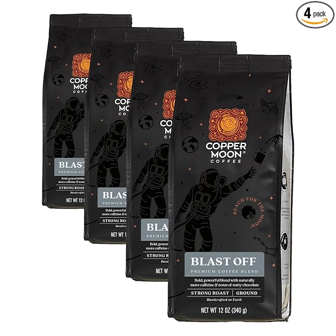 Copper Moon Dark Roast Ground Coffee Blast Off Blend 12 Ounce Bag (Pack of 4)