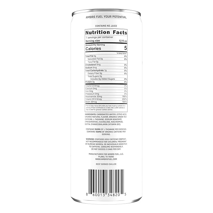 NMBRS Fuel Energy Drink 12 Fl Oz (Pack of 12) - Strawberry Watermelon - Sugar Free with Organic Natural Flavors Organic Green Tea Caffeine and Natural L-Theanine