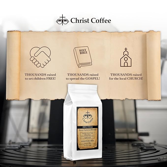 Christ Coffee Milk and Honey Sweet Espresso/Blonde Whole Bean | Smooth and Sweet Flavor Perfect for Espresso or Brewed Coffee | Freshly Roasted 12 oz Bag