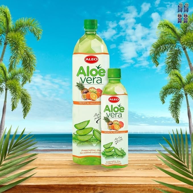 ALEO 0.5L Premium Tropical Fruits Aloe Vera Drink - Natural No Preservatives No Artificial Colors Superior Taste Award 2025