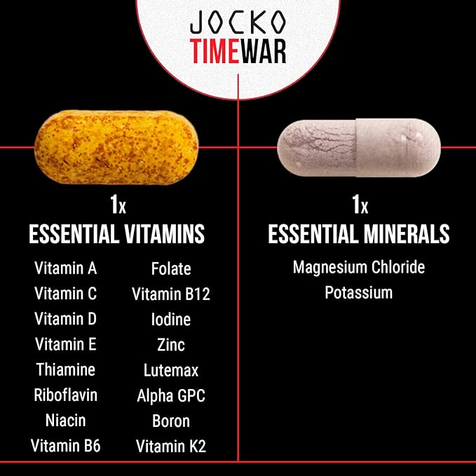 Jocko Fuel TIME WAR - Multivitamin for Men &amp Women. NAD Supplement for Healthy Aging Heart Bone &amp Eye Health. Essential Vitamins and Minerals Supports Stress Relief + Energy Levels - 30 Da