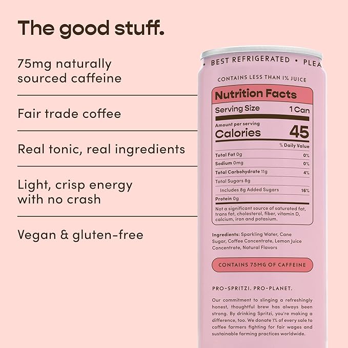 Spritzi Strawberry Dragonfruit - Sparkling Espresso Tonic - 75mg Caffeine 9g Sugar Fair Trade Coffee Naturally Sweetened Refreshing Energy Alternative - Canned Coffee Drinks (12 Fl Oz x 12 Pack)