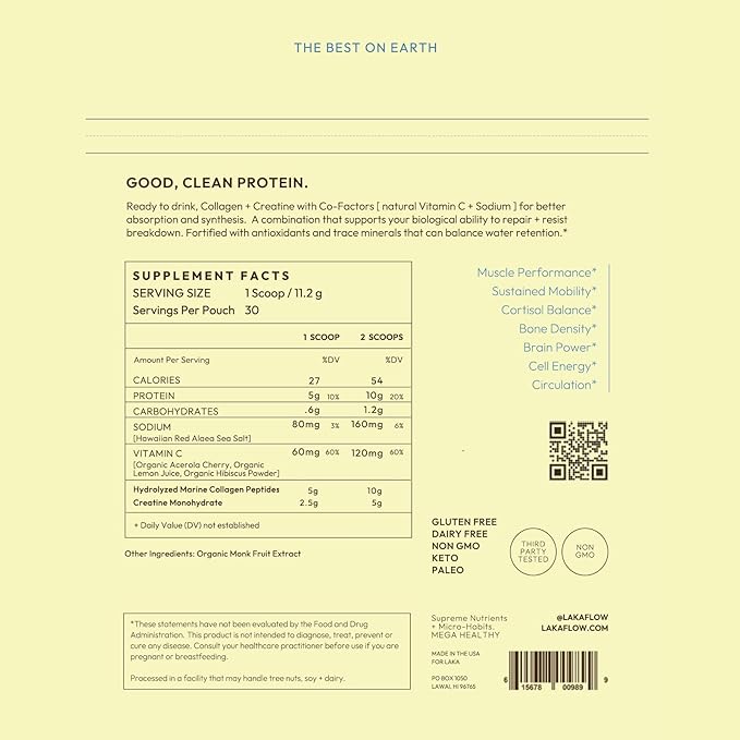 LAKA C3 Collagen + Creatine Electrolyte Powder – Sugar Free Hydration Powder with Peptan® Marine Collagen Vitamin C &amp Electrolytes