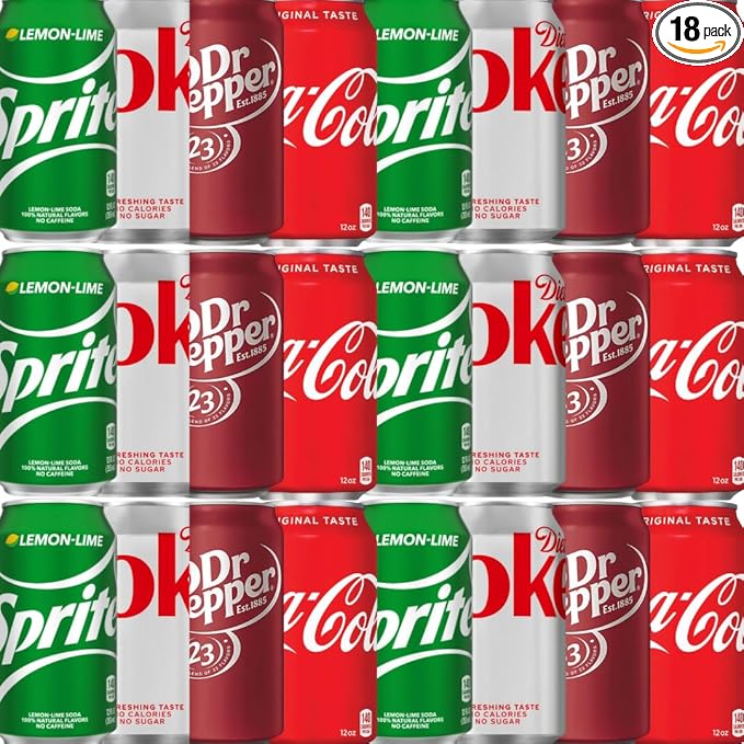 Soft Drink Assortment Soda Variety Pack – 4 Flavor Variety Refreshing Sodas for Parties Home &amp Office – 12 Fl Oz Cans – (18 Count)