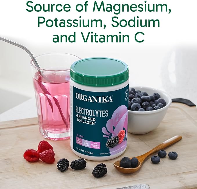Organikа Electrolytes with Enhanced Collagen Powder for Women &amp Men - 13 oz - Wild Berry-Flavored Effervescent Electrolyte &amp Collagen Drink Mix - Deep Hydration Mobility Skin Hair &amp Na