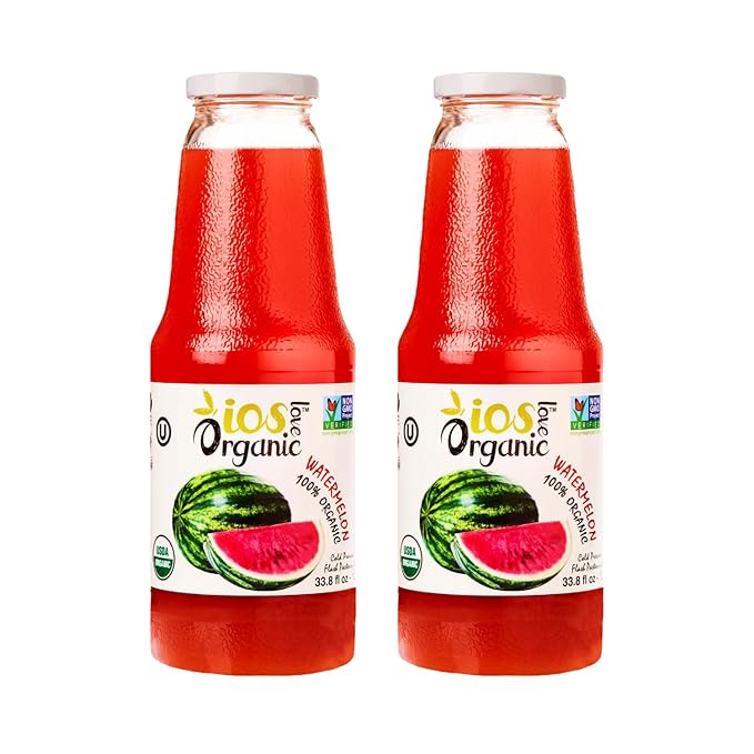 IOS Love Organic Juice - USDA Organic Certified - Cold Pressed No Added Sugar No Water No Artificial Colors No Preservatives No Flavors Added No Gluten - 33.8 Fl Oz (Watermelon Pack of 2)