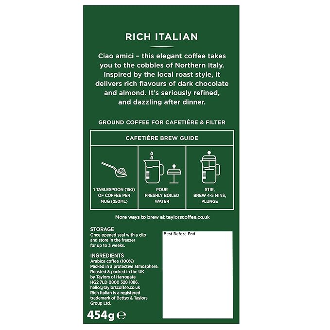 Taylors of Harrogate Rich Italian Ground Coffee 454 g (Pack of 4)
