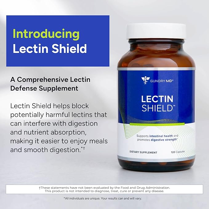 Gundry MD® Lectin Shield Gut Health and Digestion Supplement Helps Block Potentially Harmful Lectins Supports Digestive Comfort and Intestinal Health 30 Day Supply