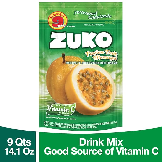 Zuko Passion Fruit Instant Powder Drink | Family Pack | No Sugar Needed | Vitamin C | 14.1 Ounce (Pack of 2)