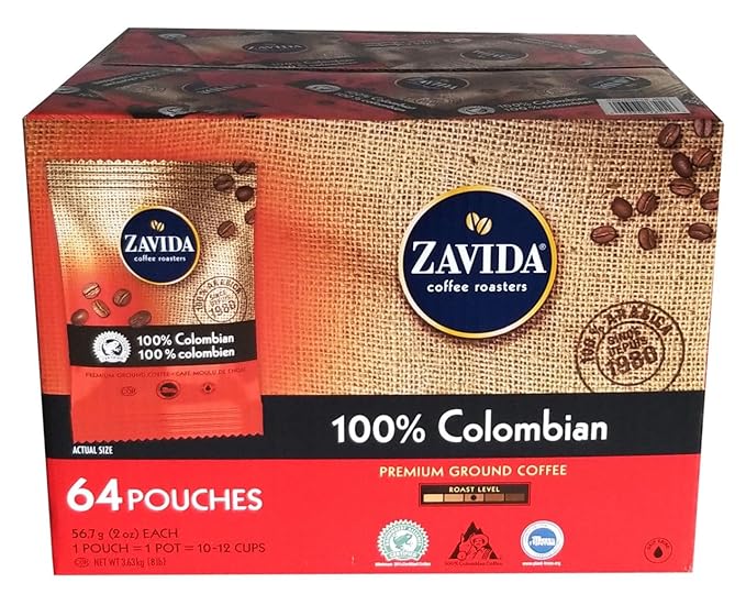 Zavida 64 Piece Coffee Pouches 100% Colombian 8 Pound