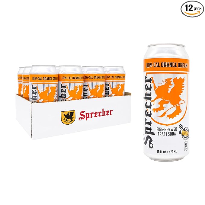 Sprecher Low-Cal Orange Dream Soda 16 fl oz Cans (12 Pack) Fire-Brewed Diet Soda with Real Honey Handcrafted Orange Soda Reduced Calorie Caffeine-Free Gourmet Beverage
