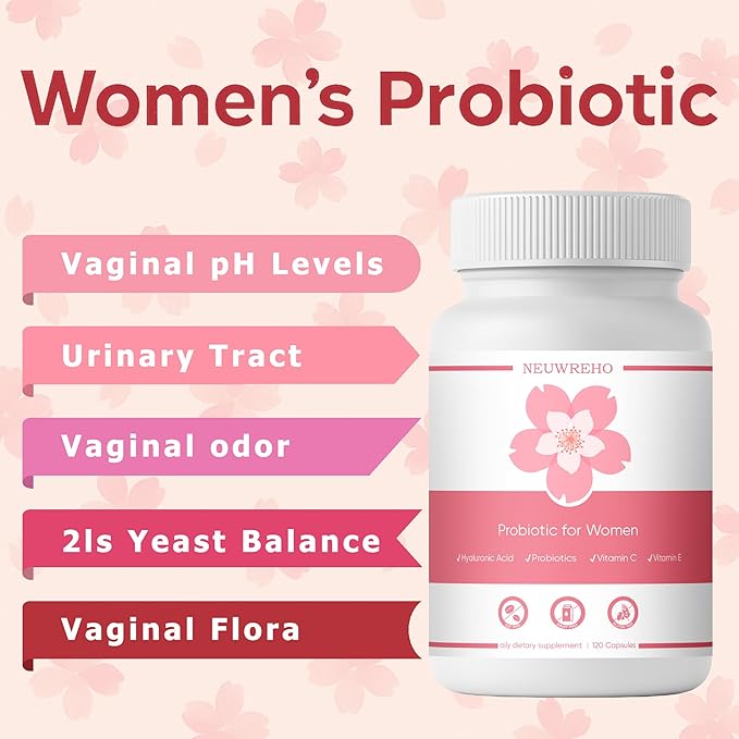 Vaginal Probiotics for Women Vaginal Dryness &amp PH Balance | 2000mg Daily Supplement with Lactobacillus Strains Cherry Blossom Extract Multi-Collagen Blend Hyaluronic Acid Prebiotics Vitamin