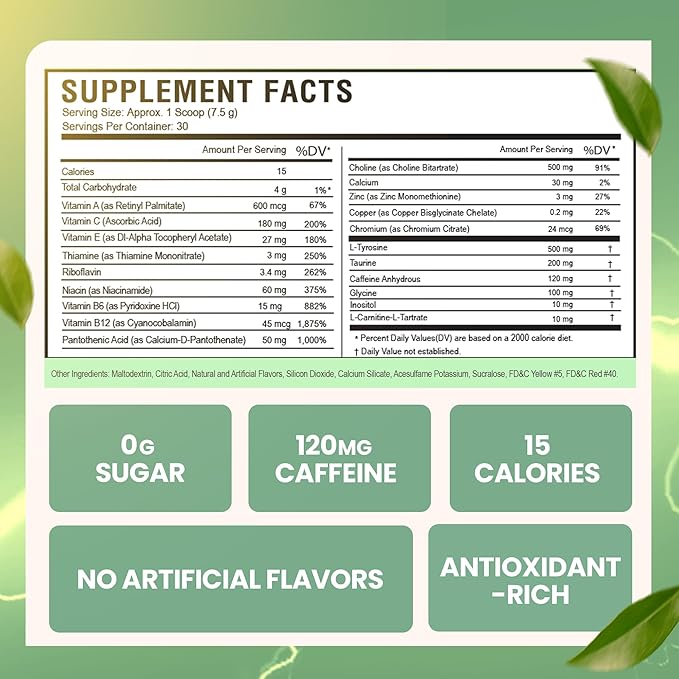 Energy Drink Powder - Energy Boost Drink Mix - Sugar-Free Energy with Antioxidants - Morning Kickstart and Sports Nutrition Endurance Product - 30 Servings 8 Ounces (Tropical Fusion)