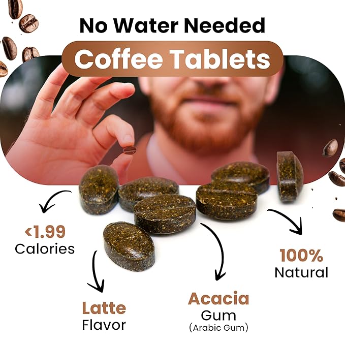 PriFa Coffee Tablets Latte Pocket Coffee - Unsweetened Real Coffee Absorbable Lozenge Coffee Candy - Natural Sugar Free Instant Energy Pouches Caffeine Mints for Keto (Latte 4 Packs)