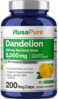 NusaPure Dandelion Root 20:1 Extract 250 mg Equivalent to 5000mg 200 Veg Capsules (Vegan Non-GMO)