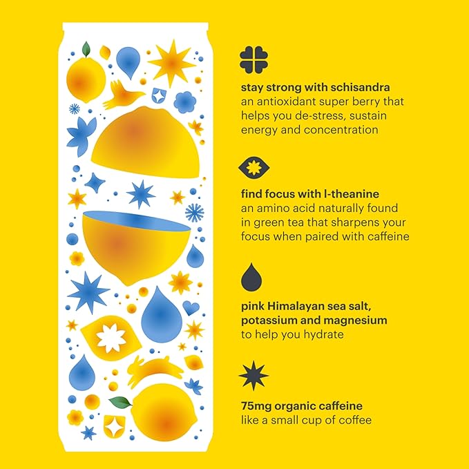 Heywell Sparkling Adaptogenic Water Energy and Focus Lemon Fizz Flavor 12 Fluid Ounce (Pack of 12) - Caffeinated Organic Non GMO Vegan Gluten Free Dairy Free