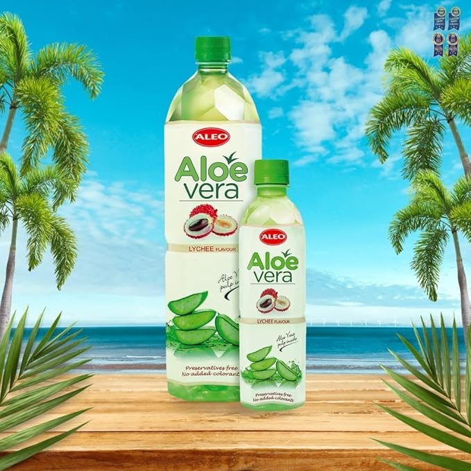 ALEO 0.5L Premium Lychee Aloe Vera Drink - Natural No Preservatives No Artificial Colors Superior Taste Award 2025