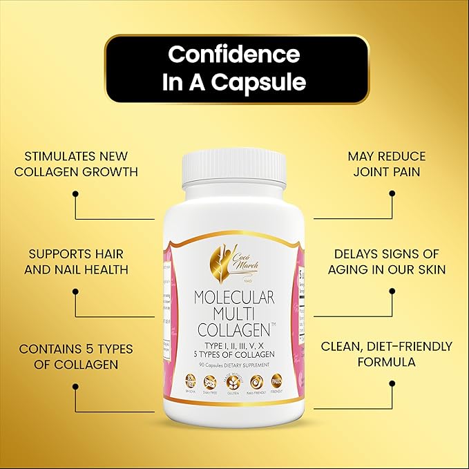 Cocó March N.M.D. Molecular Multi-Collagen - Types I II III V &amp X – Hair Skin Nails &amp Joint Support for Women &amp Men – Low Molecular Weight Collagen Gluten Free Dairy Free Soy Free