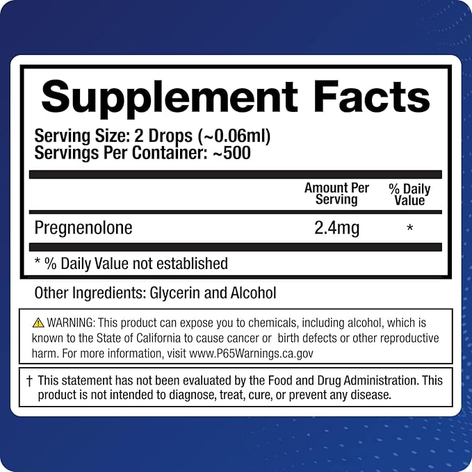 BioMatrix Pregnenolone Supplement Sublingual Micronized Liquid for Memory Mood Brain Health | 3X Better Absorption Than Capsules (30 ml) - 30-60 Day Supply