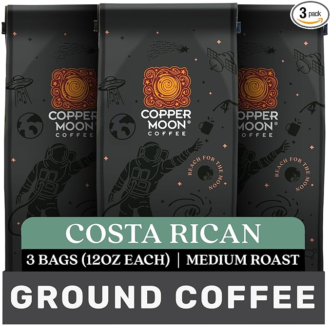 Copper Moon Ground Coffee Costa Rican Blend 12 Ounce Bags (Pack of 3) 36 Ounces