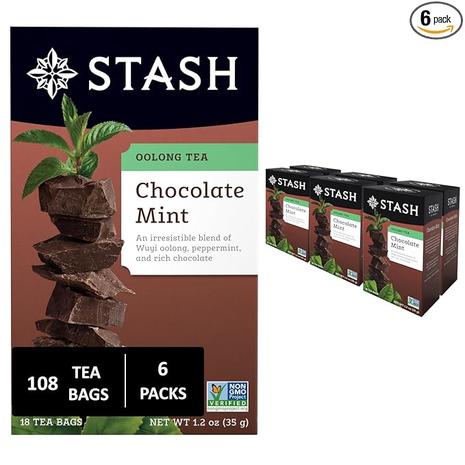 Stash Tea Chocolate Mint Wuyi Oolong Tea - Caffeinated Non-GMO Project Verified Premium Tea with No Artificial Ingredients 18 Count (Pack of 6) - 108 Bags Total