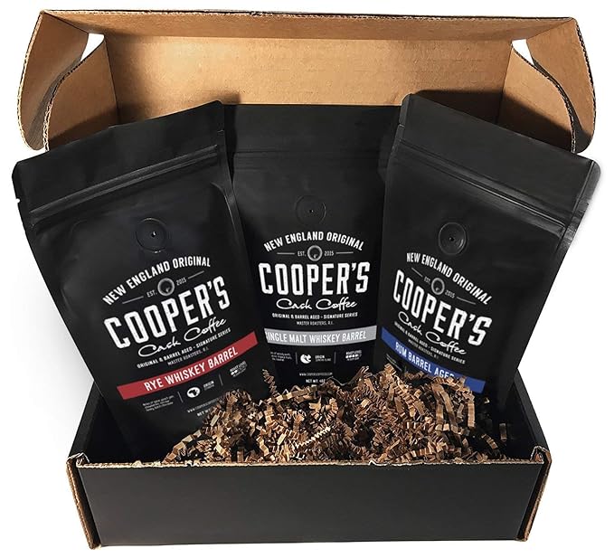Rye Whiskey Barrel Aged Coffee - Single Origin Ethiopian Coffee Raw Beans Aged in Rye Whiskey Barrels - Ground 12oz and Bourbon Barrel Aged Coffee Set (Pack of 3) - Ground 4oz