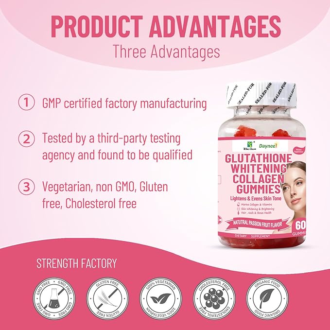 Glutathione Whitening Collagen Gummies Evens Skin Tone &amp Supplement Nutrition 60 Count