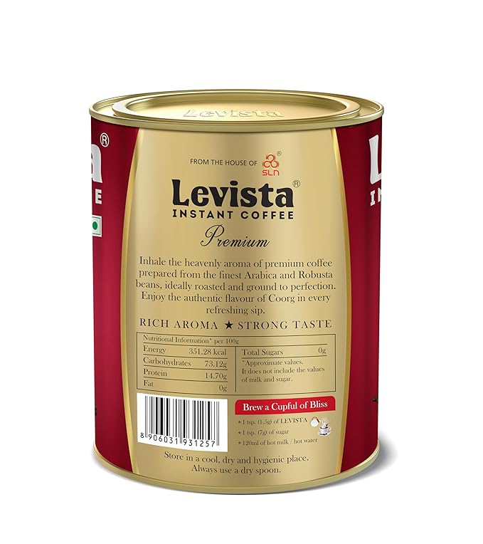 Levista Premium Instant Ground Coffee 200 gm can