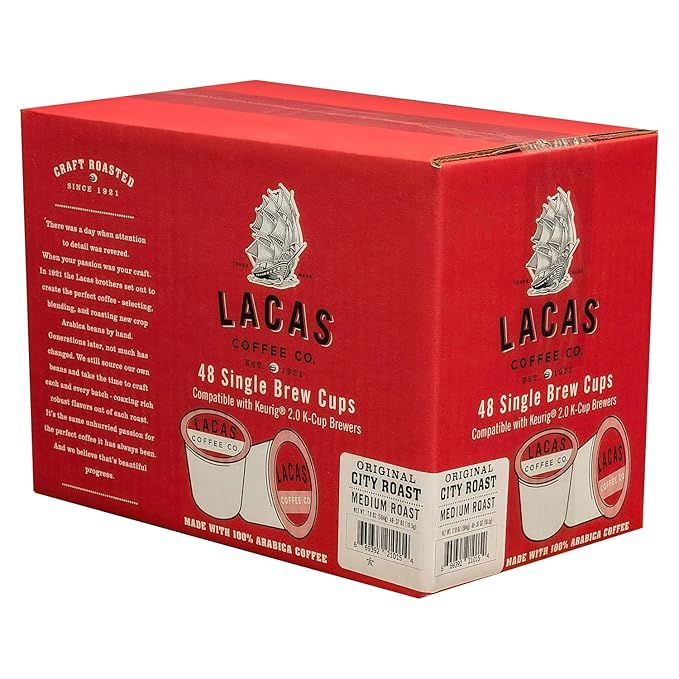 Lacas Coffee Original City Roast Single Serve Cups Compatible with K-Cup Brewers 48 Count
