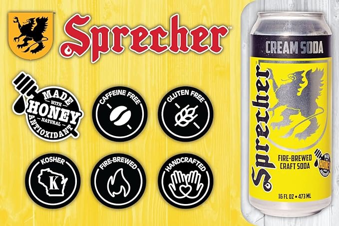 Sprecher Cream Soda &amp Orange Dream Craft Soda – Fire-Brewed with Real Honey Handcrafted Gourmet Beverages Caffeine-Free – 16 fl oz Cans (24 Pack Total)