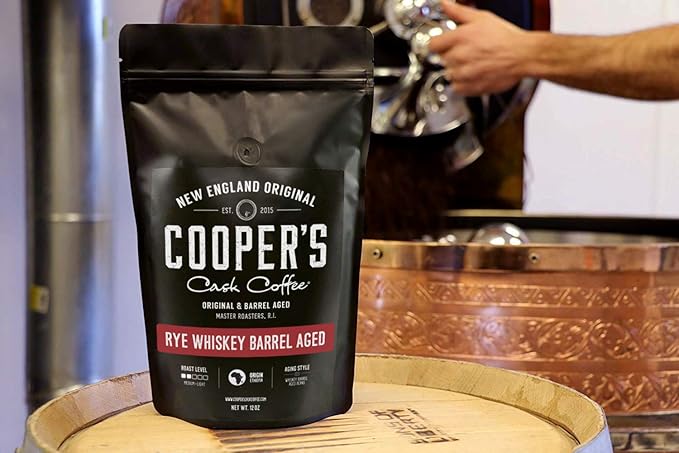 Rye Whiskey Barrel Aged Coffee Single Origin Ethiopian Coffee Raw Beans Aged in Rye Whiskey Casks Freshly Roasted Battle Cry Whiskey 5lb Bags Ground