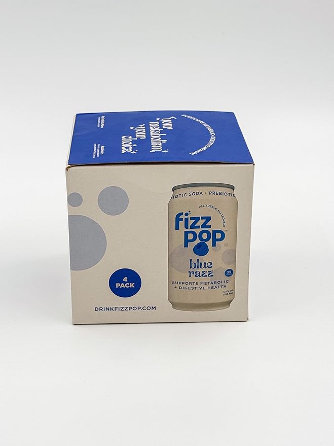 Fizz Pop Sparkling Postbiotic &amp Prebiotic Soda Beverage Cherry Lime Flavor 12 oz Pack of 4 Packaging May Vary (Pack of 4 Blue Razz)