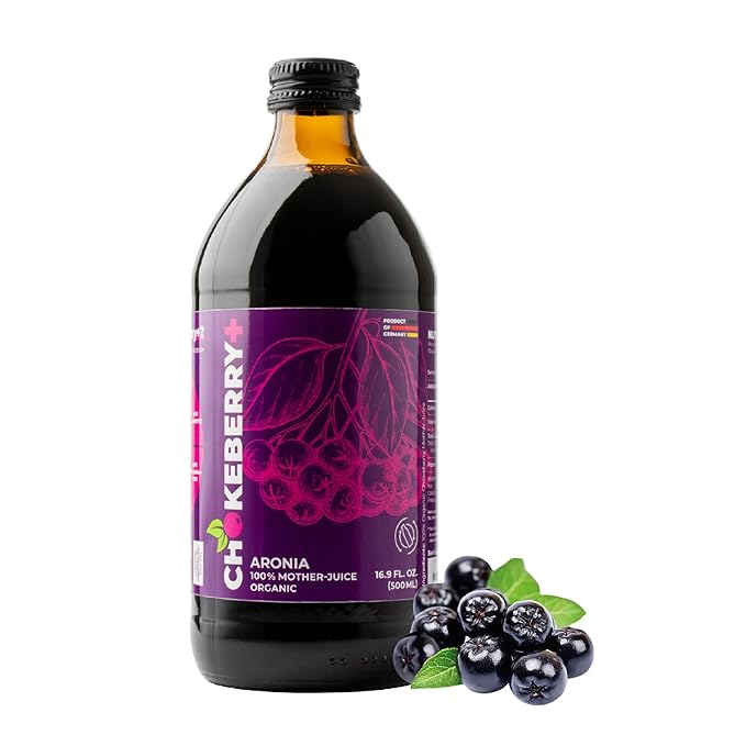 Chokeberry+ Raw Aronia Juice - Rich in Antioxidant &amp 100% Organic Berry Concentrate - Vegan Gluten-Free No Sugar Added - First-Press Mother Juice - 1 x 500ml (16.9oz)