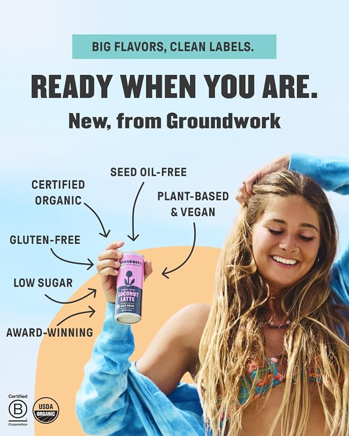 Groundwork Organic Coffee - Mocha Cold Brew Latte - 8 FL Oz Cans (12 Pack)