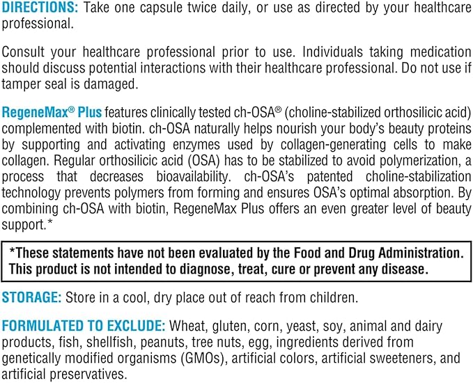 XYMOGEN RegeneMax Plus - Advanced Collagen Supplements with Biotin &amp Clinically Tested ch-OSA - Supports Skin Hair Nails &amp Bone Health - Collagen for Women &amp Men (60 Capsules)