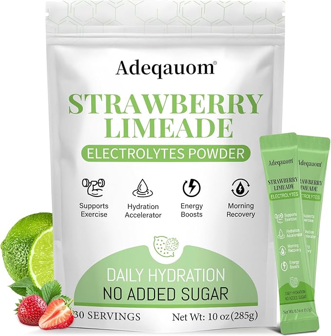 Strawberry Limeade Electrolytes Powder Packets Instantly Hydration Drink Mix Just Whole Food Ingredients Energy Boost Exercise Recovery Liquid &amp Daily I V Minerals Support 30 PCS No Sugar Add
