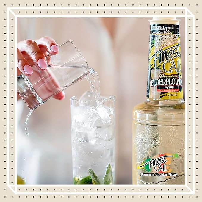 Finest Call Premium Elderflower Syrup Drink Mix 1 Liter Bottle (33.8 Fl Oz) Pack of 6