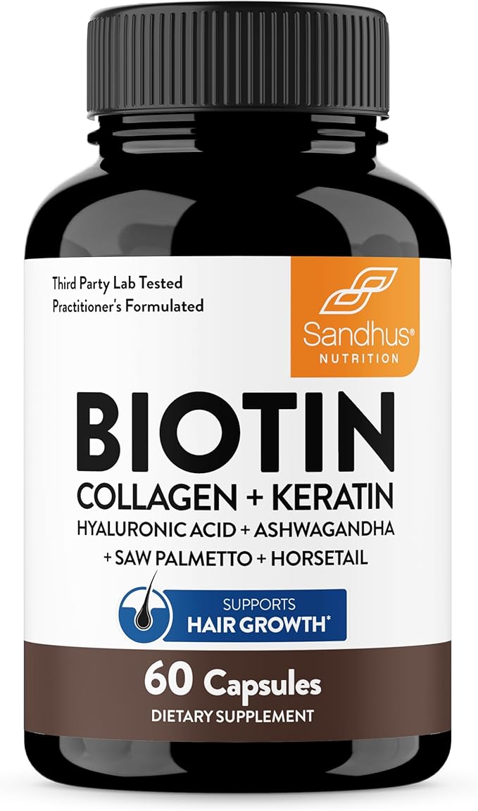 Sandhu's Hair Vitamin with Biotin Collagen Keratin Ashwagandha | Supports Hair Health | for Men &amp Women | 60 Capsules
