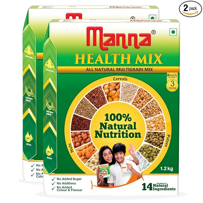 Manna Health Mix | 100% Natural Multigrain Nutrition Drink Kids | Multi Millet Health Drink Mix Powder 2kg (1kg x 2 Packs) | Sathu Maavu | Porridge