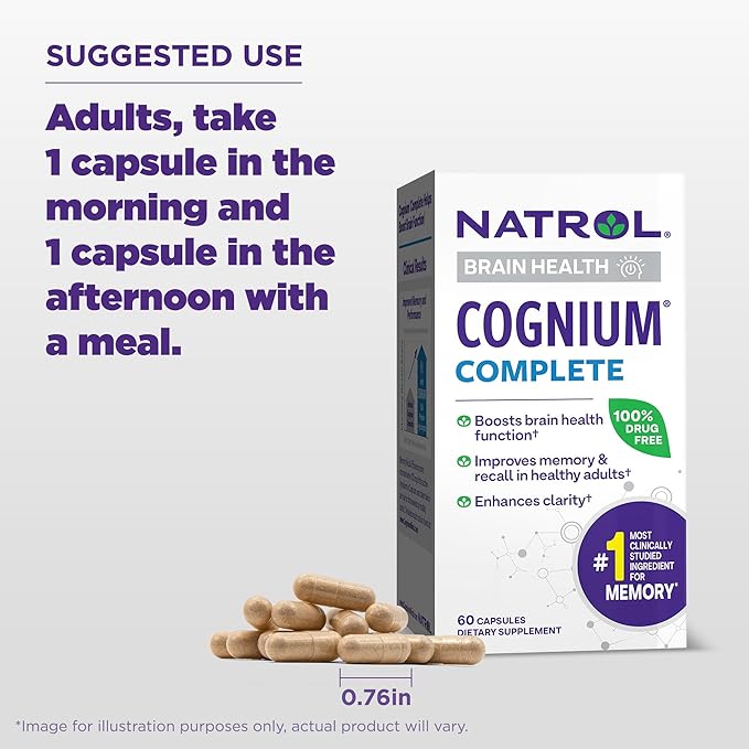 Natrol Cognium Complete Dietary Supplement for Brain Health Brain Health Supplements for Adults 60 Capsules 30 Day Supply